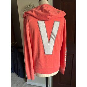 VICTORIA'S SECRET SUPERMODEL ESSENTIALS CORAL ORANGE WHITE TERRY V HOODIE XS